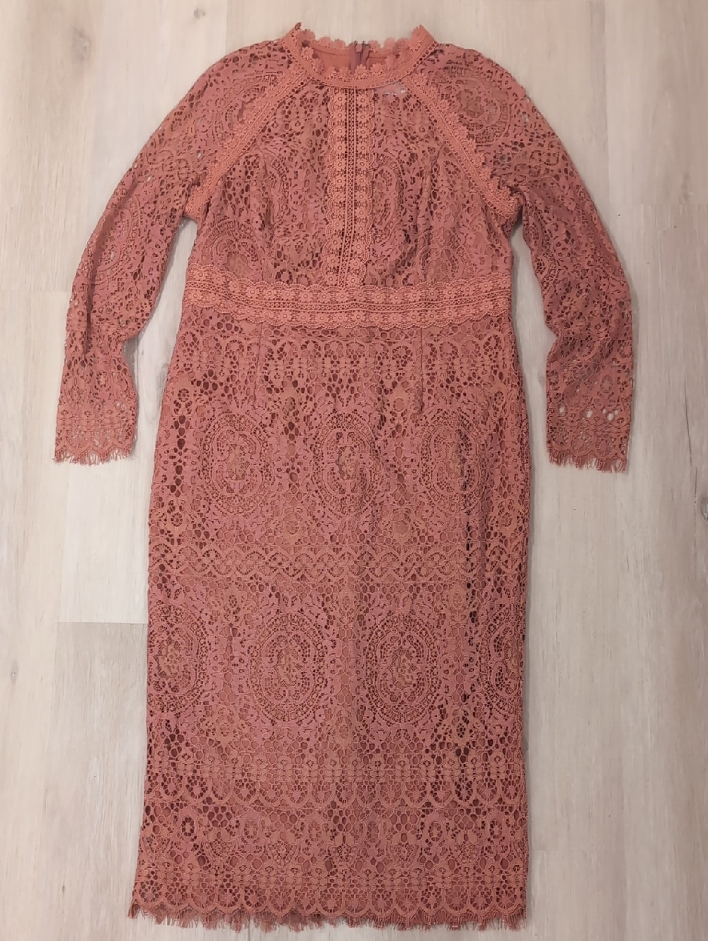 Elegant Long-Sleeve Lace Midi Dress in Dusty Rose - Wedding Ready!